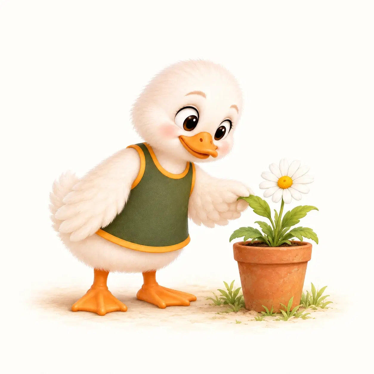 Poppy gently tending a pot of flowers.