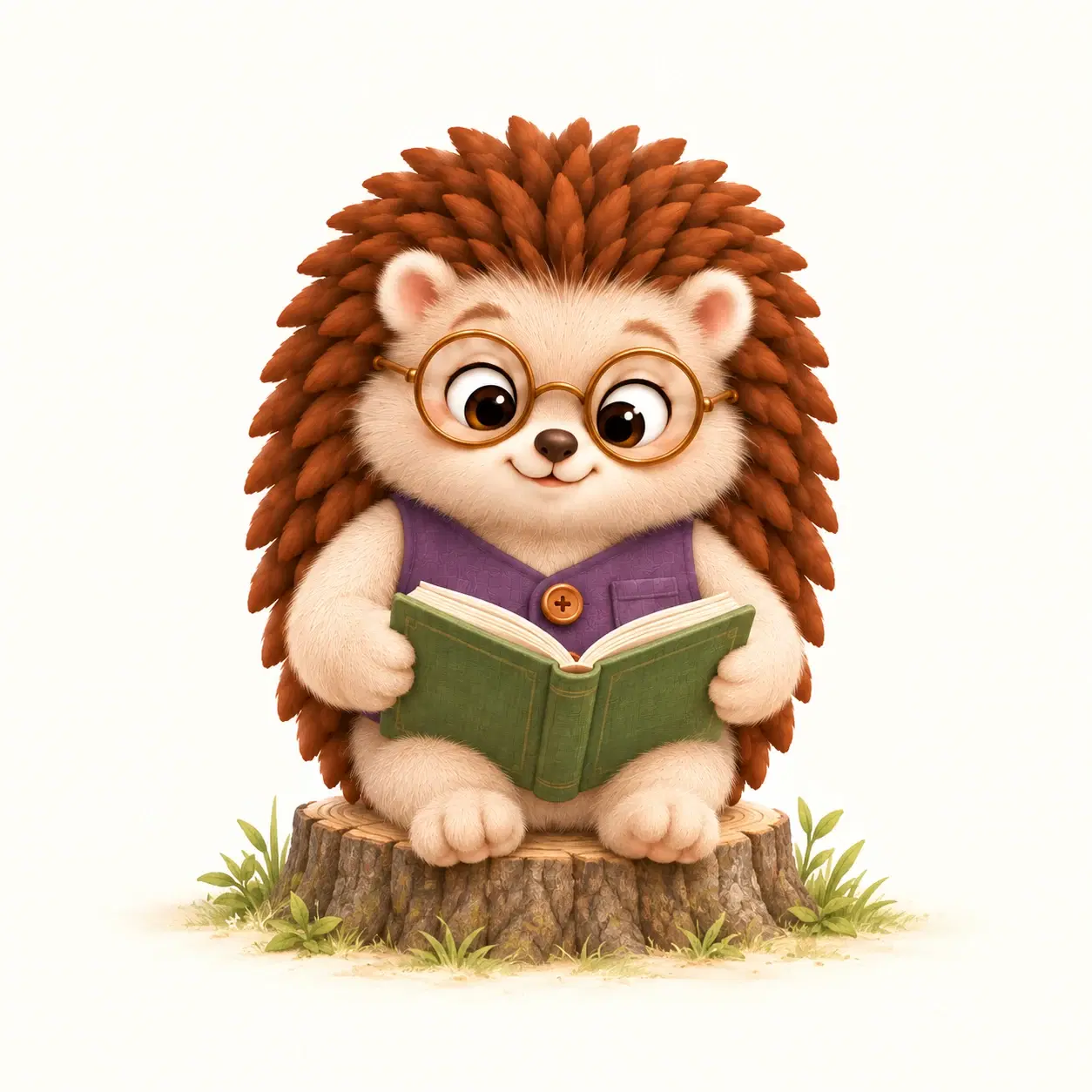 Theo reading a book on a tree stump.